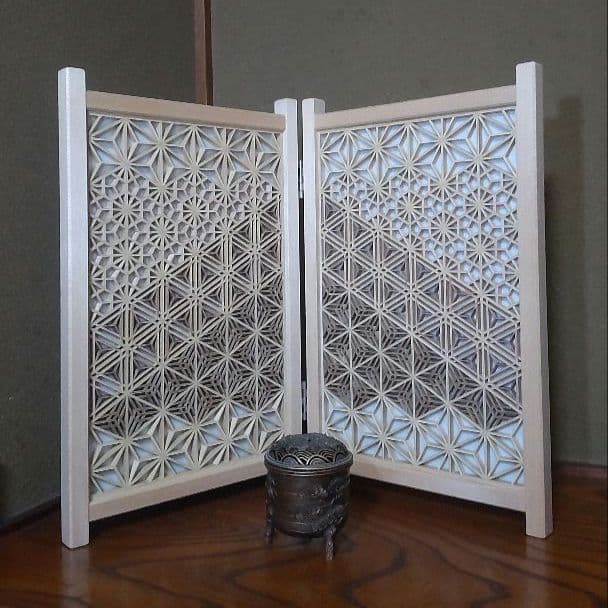 組子細工 組子 透かし模様 衝立 山デザイン パーテーション 木の香り 職人技