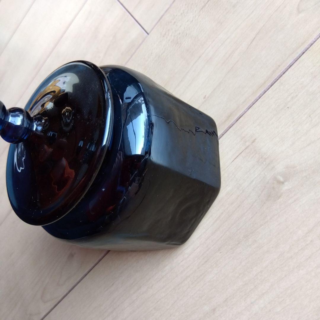 星耕硝子　藍色　蓋付き容器