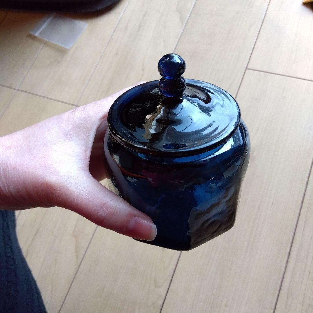星耕硝子　藍色　蓋付き容器