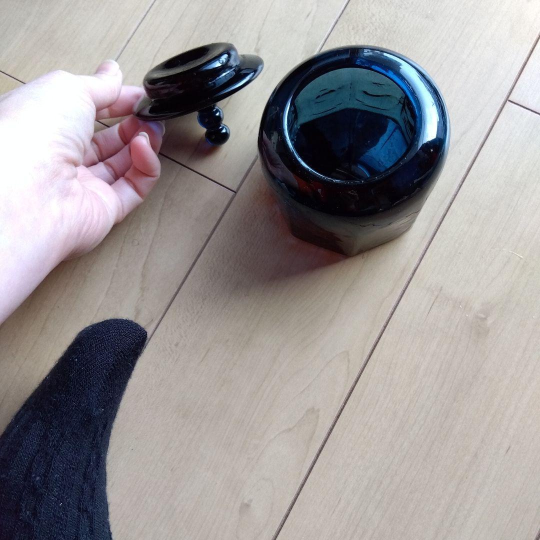 星耕硝子　藍色　蓋付き容器