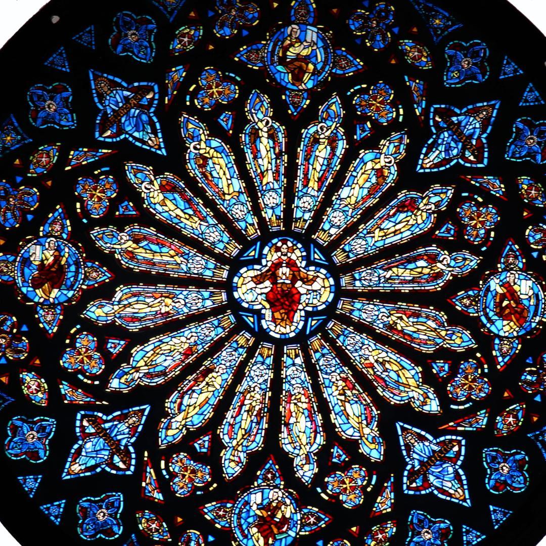 大型 セント・ジョン・ザ・ディヴァイン大聖堂 ヴィンテージステンドグラス バラ窓