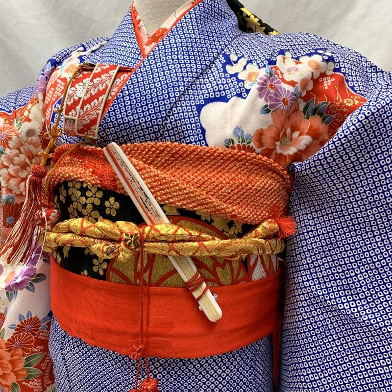 511ag13□七五三 七歳 女児 着物&袋帯&長襦袢 鹿の子 毬 花□美品