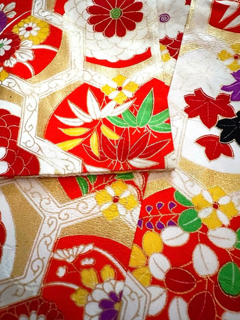 七五三 女の子 着物セット 3歳5歳 アンティーク 金彩入り レトロ柄 長襦袢付