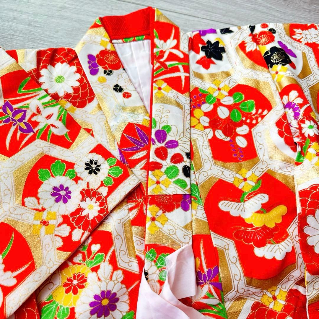 七五三 女の子 着物セット 3歳5歳 アンティーク 金彩入り レトロ柄 長襦袢付