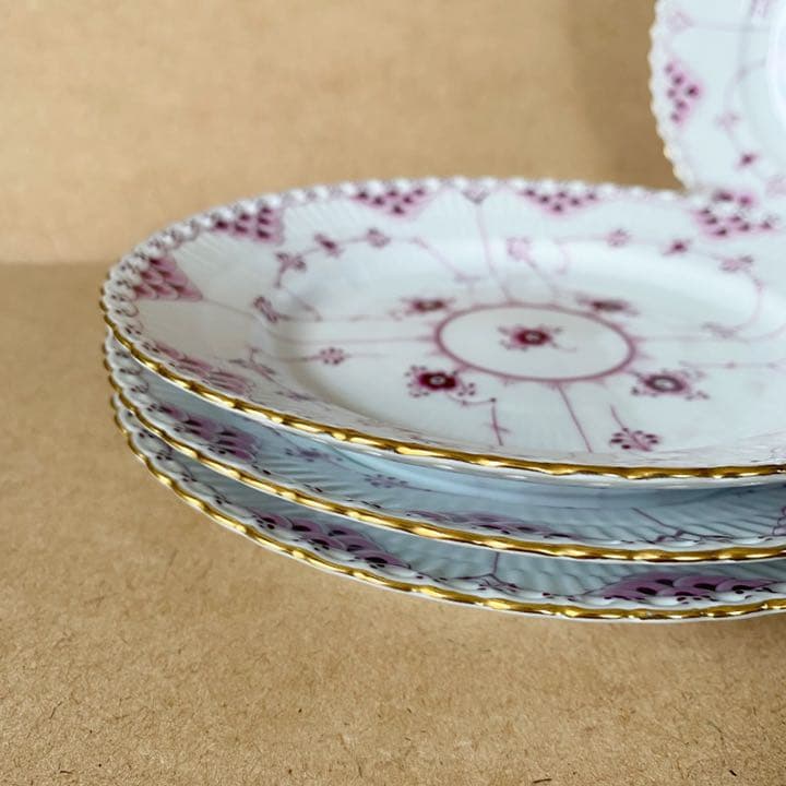 希少 ロイヤルコペンハーゲン 金彩 バーガンディ フルレース　19.5cm 4枚