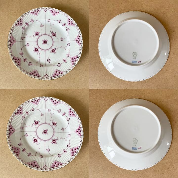 希少 ロイヤルコペンハーゲン 金彩 バーガンディ フルレース　19.5cm 4枚