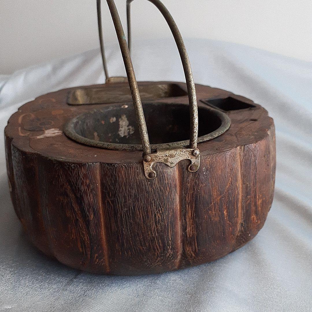 喫煙具 煙草盆 楕円形木製 くり抜き灰皿 香炉 時代物 骨董品 古道具 古美術