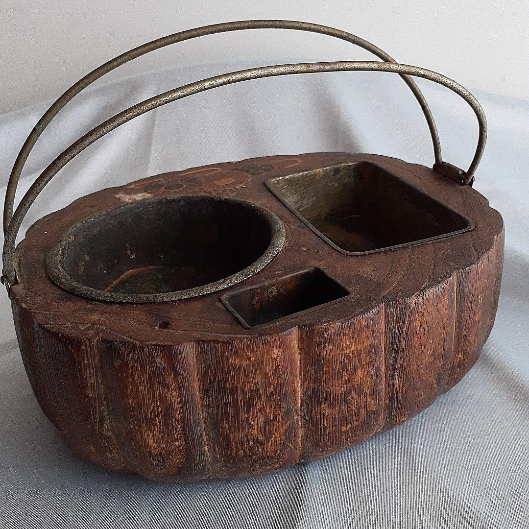 喫煙具 煙草盆 楕円形木製 くり抜き灰皿 香炉 時代物 骨董品 古道具 古美術