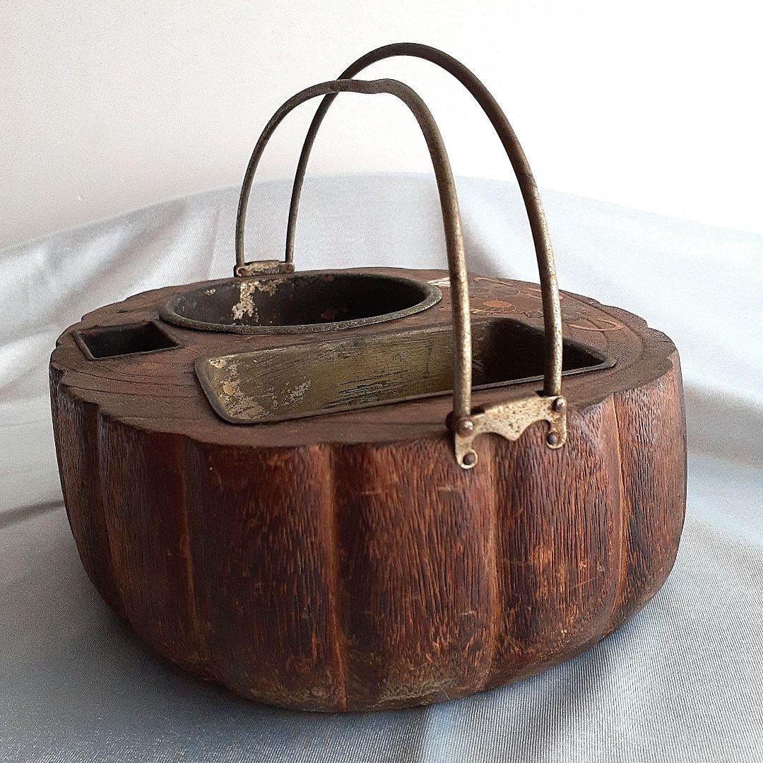 喫煙具 煙草盆 楕円形木製 くり抜き灰皿 香炉 時代物 骨董品 古道具 古美術