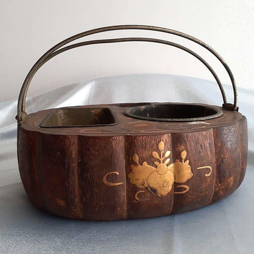 喫煙具 煙草盆 楕円形木製 くり抜き灰皿 香炉 時代物 骨董品 古道具 古美術