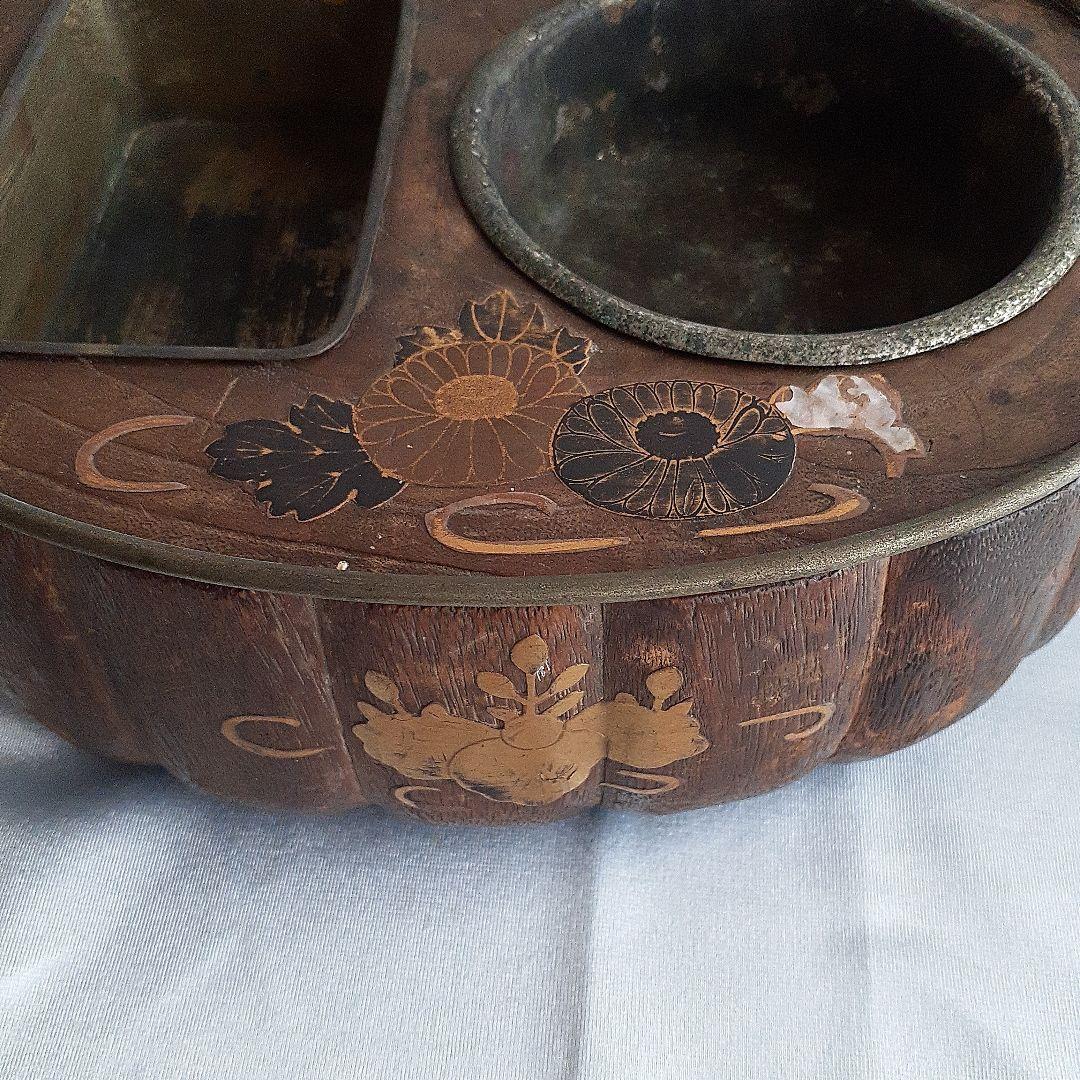 喫煙具 煙草盆 楕円形木製 くり抜き灰皿 香炉 時代物 骨董品 古道具 古美術