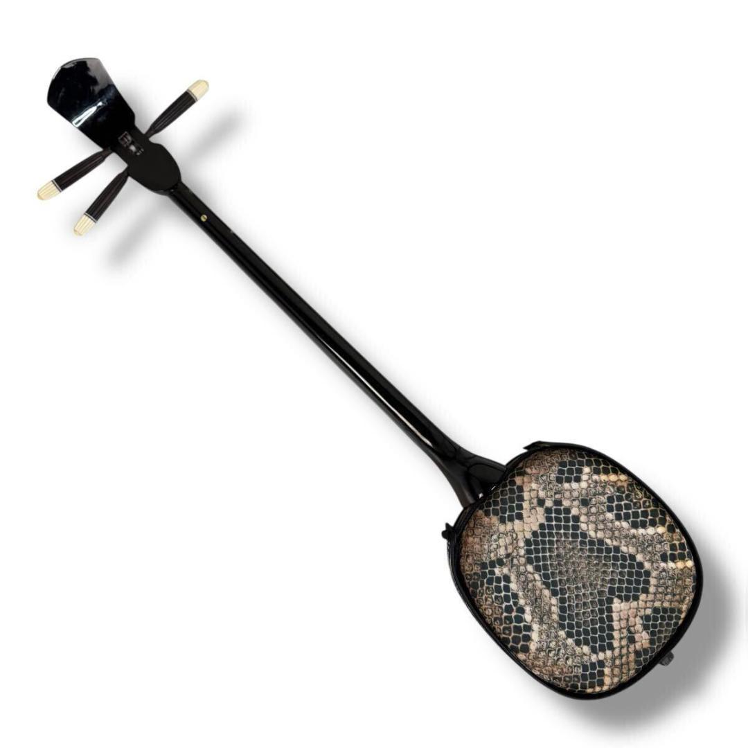 【美品】三線 沖縄三線 工四合 蛇皮柄 弦楽器 入門者セット ソフトケース 付き