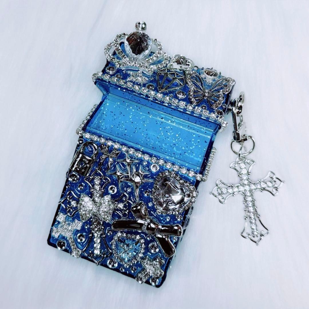 シガレットケース デコケース 小物入れ 青 水色 シルバー 地雷系