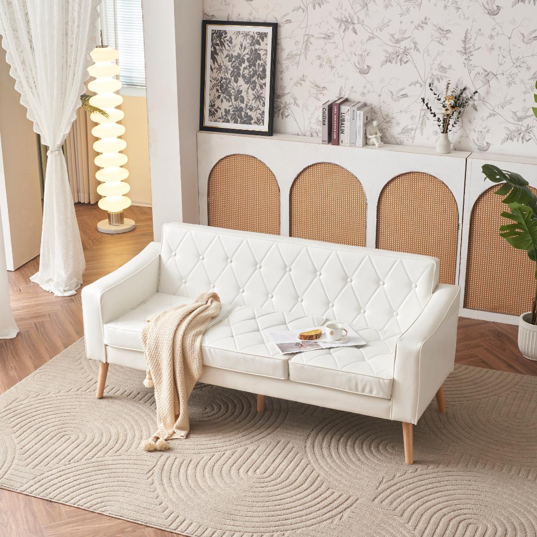 ソファー 3人掛け PUレザー 肘付き クッション付き コンパクト ローソファー