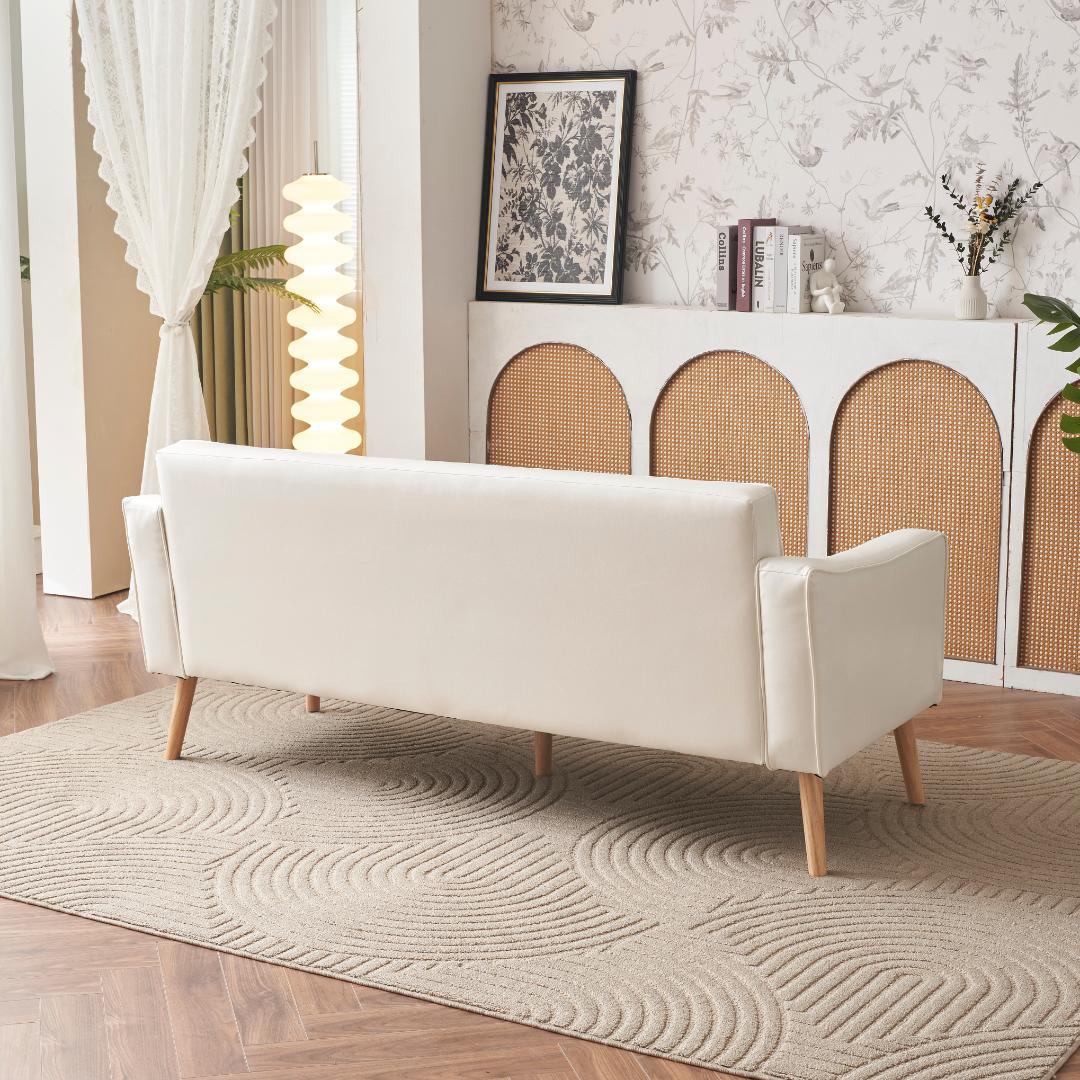 ソファー 3人掛け PUレザー 肘付き クッション付き コンパクト ローソファー