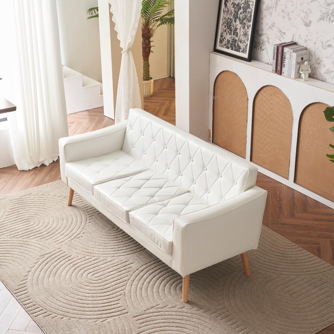 ソファー 3人掛け PUレザー 肘付き クッション付き コンパクト ローソファー