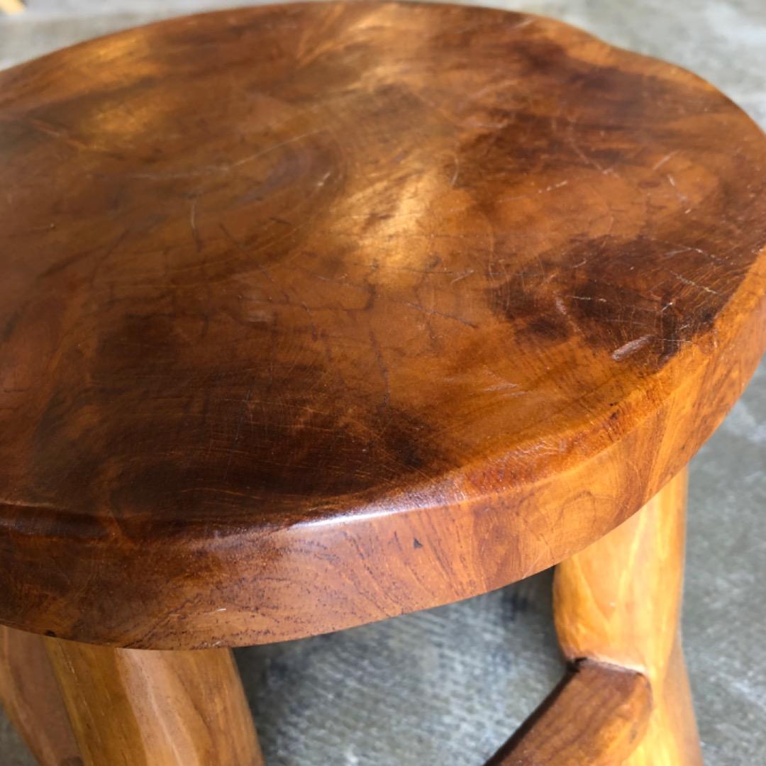 チーク材　木製 丸型スツール　ハンドメイド風　ナチュラル　北欧風　ティスプレイ