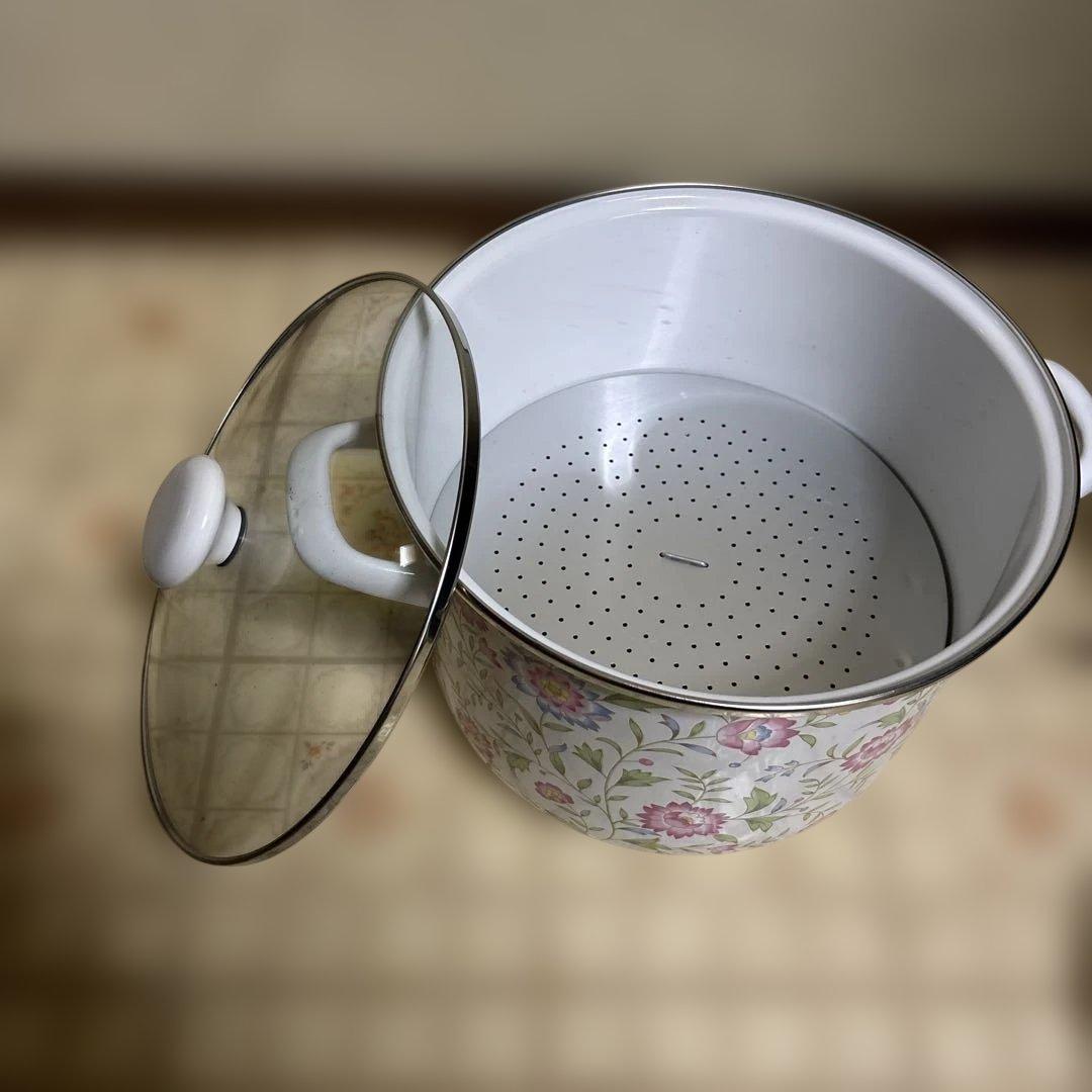 EJIRY エジリー 蒸し兼用鍋 蒸し茶碗付き ほうろう 24cm レトロ - メルカリ