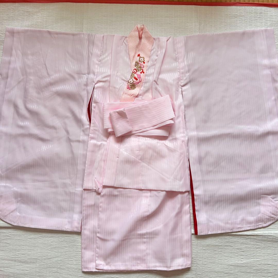 七五三 3歳 着物 753 正絹 被布 絹 絞り柄 三歳 赤 草履 金彩 熨斗目