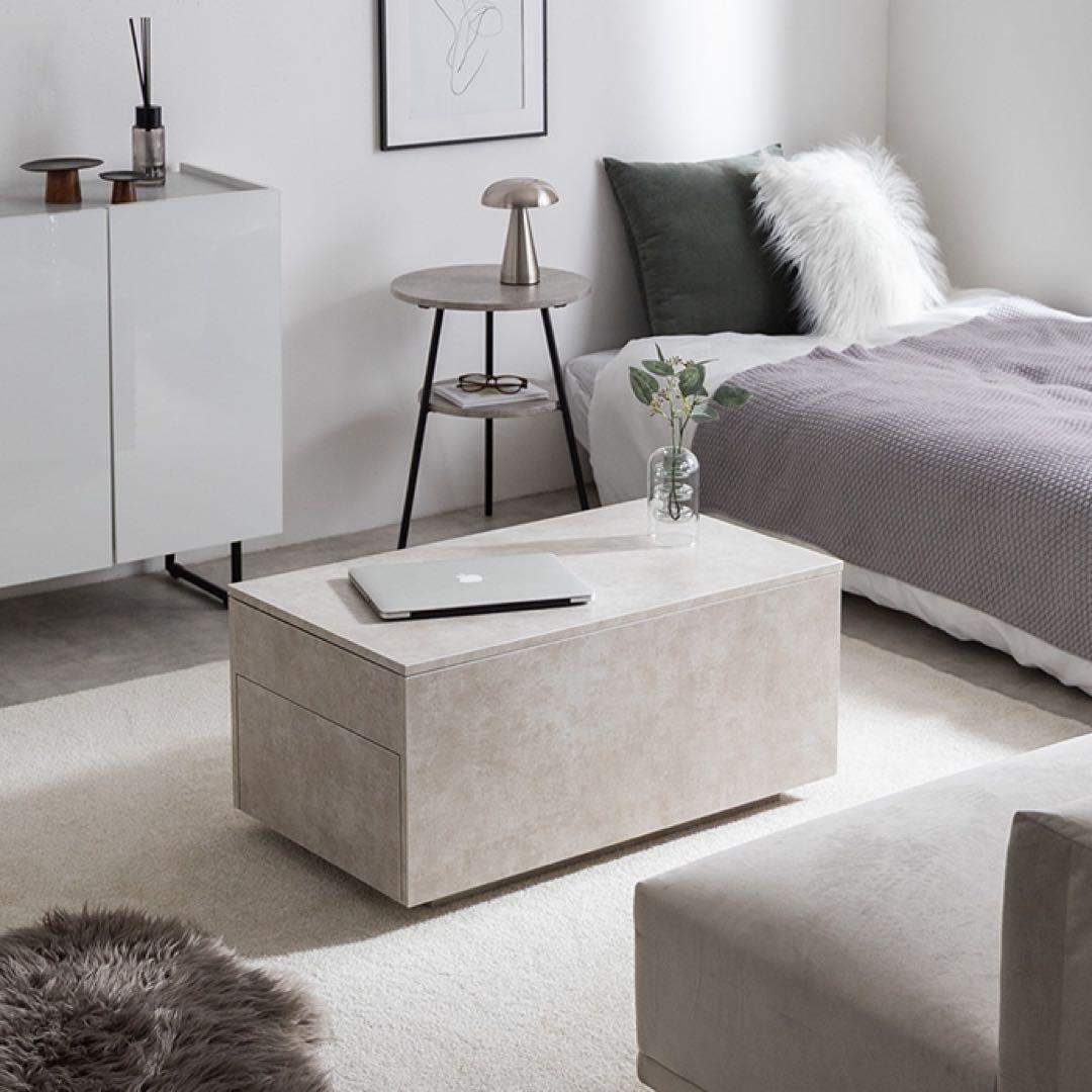 【幅80cm】bolte 昇降式センターテーブル ストーン 引き出し 収納