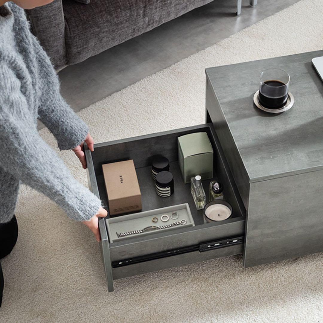 【幅80cm】bolte 昇降式センターテーブル ストーン 引き出し 収納