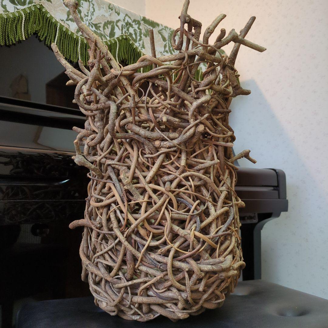 タグ付き　奥熊野かずら工房 あけび　青つづらふじ　みだれあみ花かご　原　秀雄