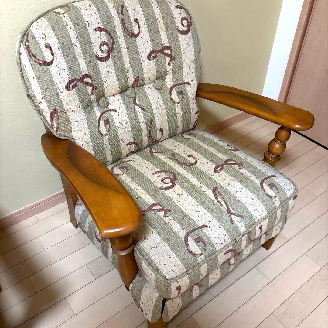 【3connkichi】木製ストライプ模様　１人掛けソファ