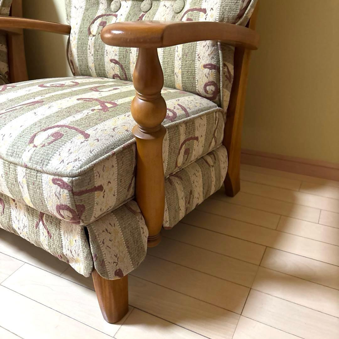 【3connkichi】木製ストライプ模様　１人掛けソファ