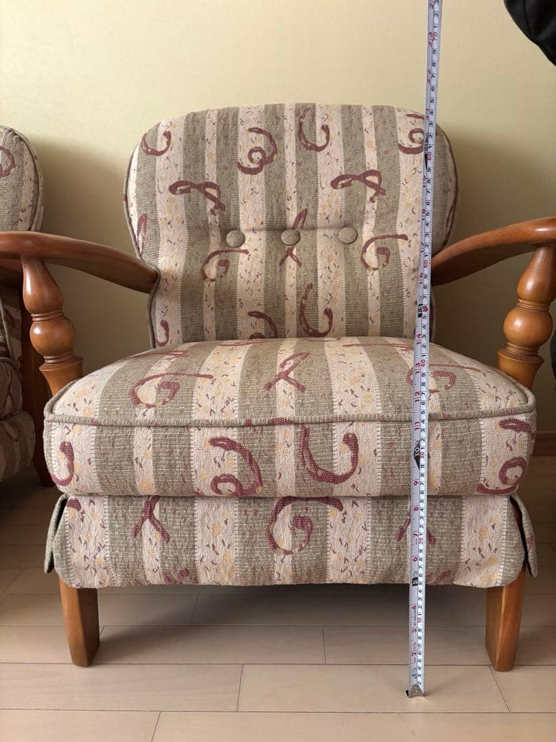 【3connkichi】木製ストライプ模様　１人掛けソファ