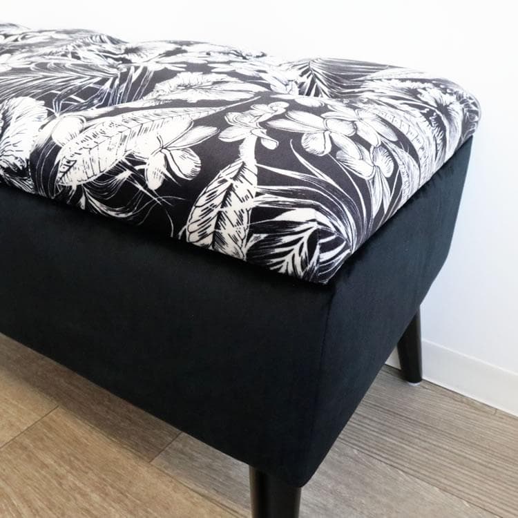 収納ベンチスツール ボタニカル柄 ブラック W89