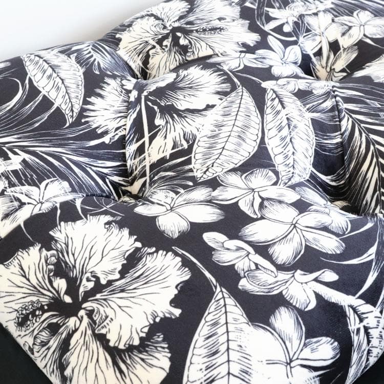 収納ベンチスツール ボタニカル柄 ブラック W89