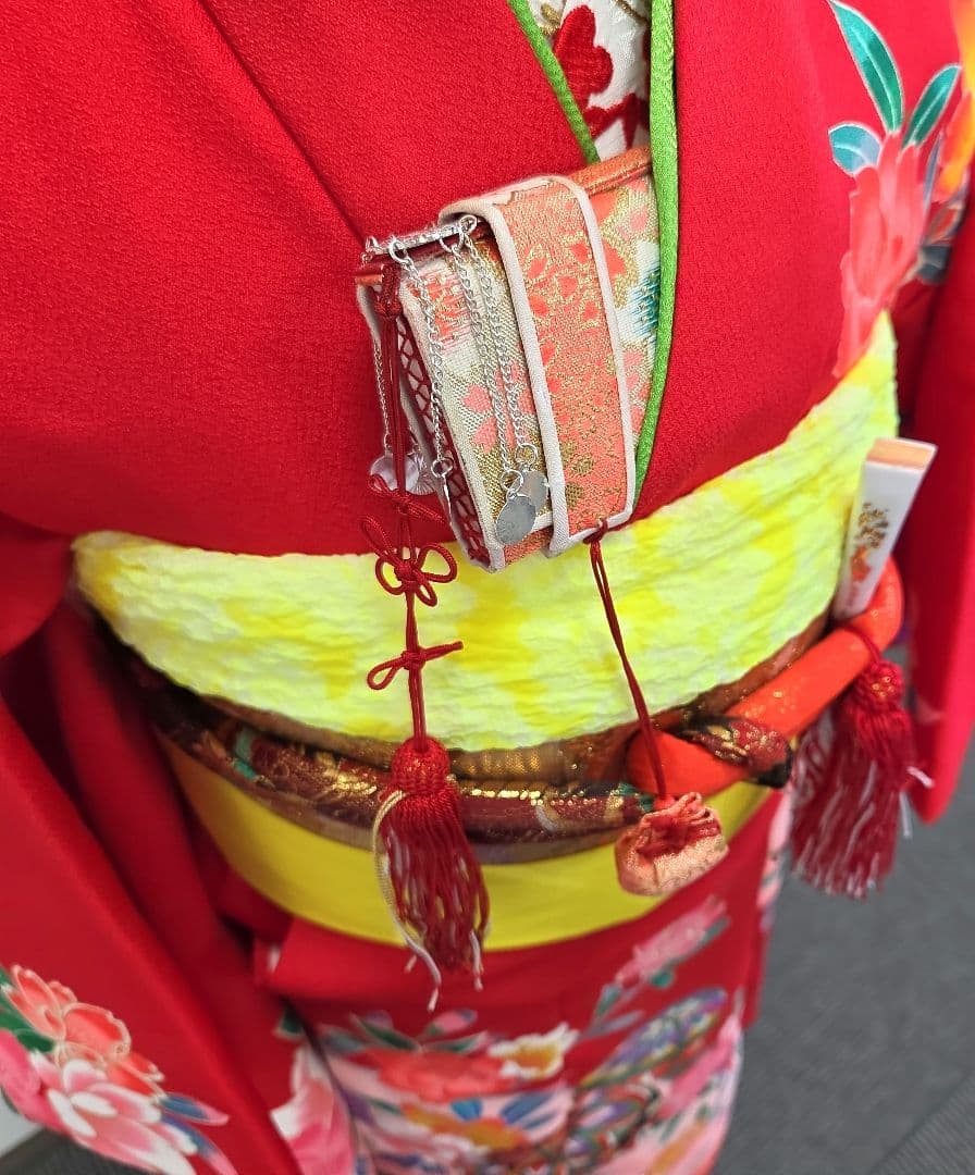 七五三 7歳 120cm ポリエステル 赤 つくり帯 髪飾り