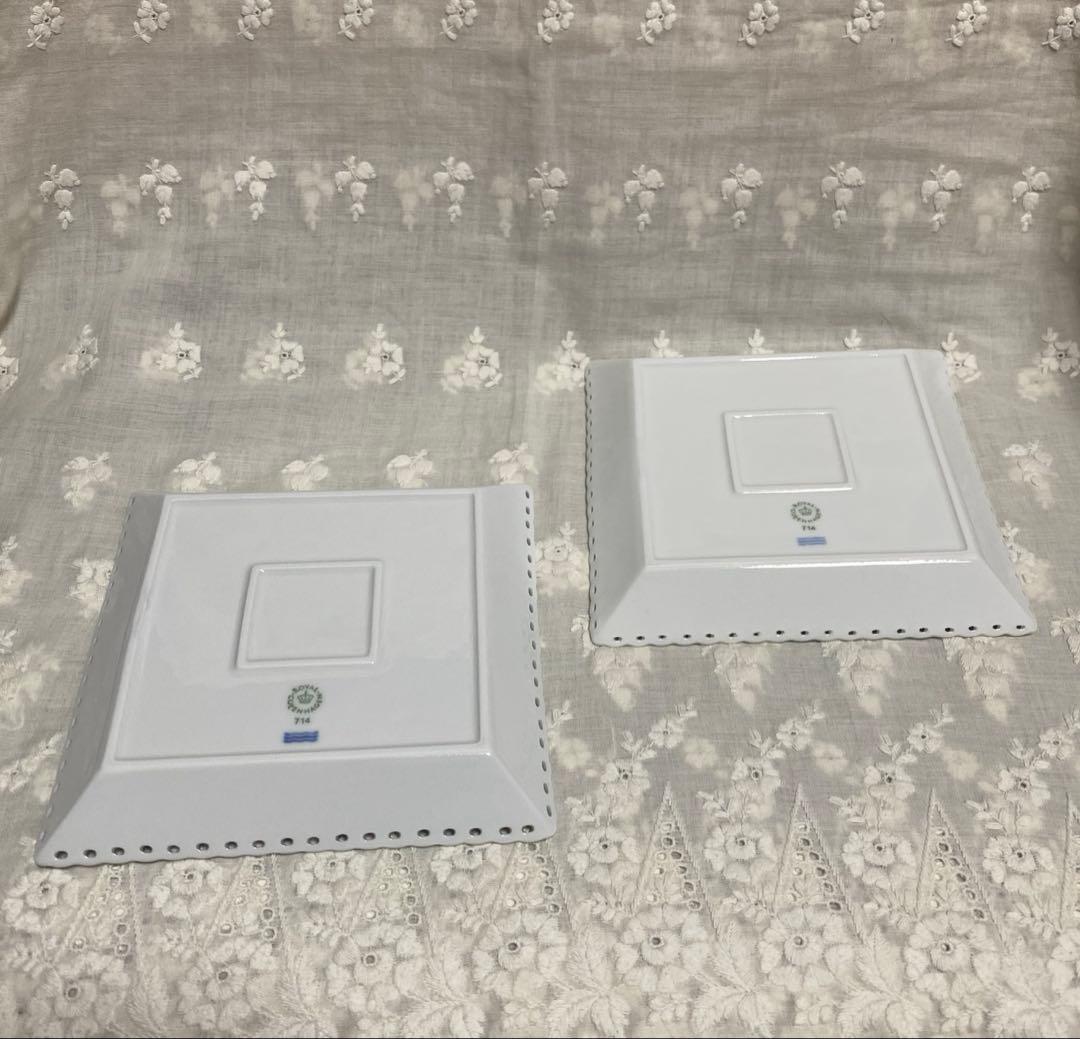 ロイヤルコペンハーゲン ホワイトフルーテッドフルレース スクエア14㎝ペア