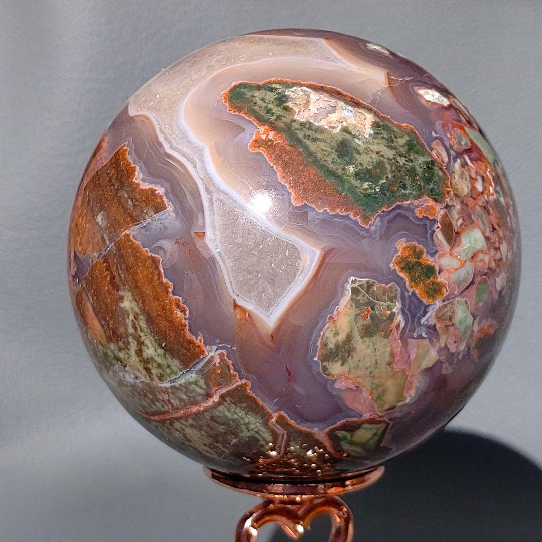 虹多数　マネーアゲート　水晶　スフィア　台座付き　天然石　レインボー　7.2cm