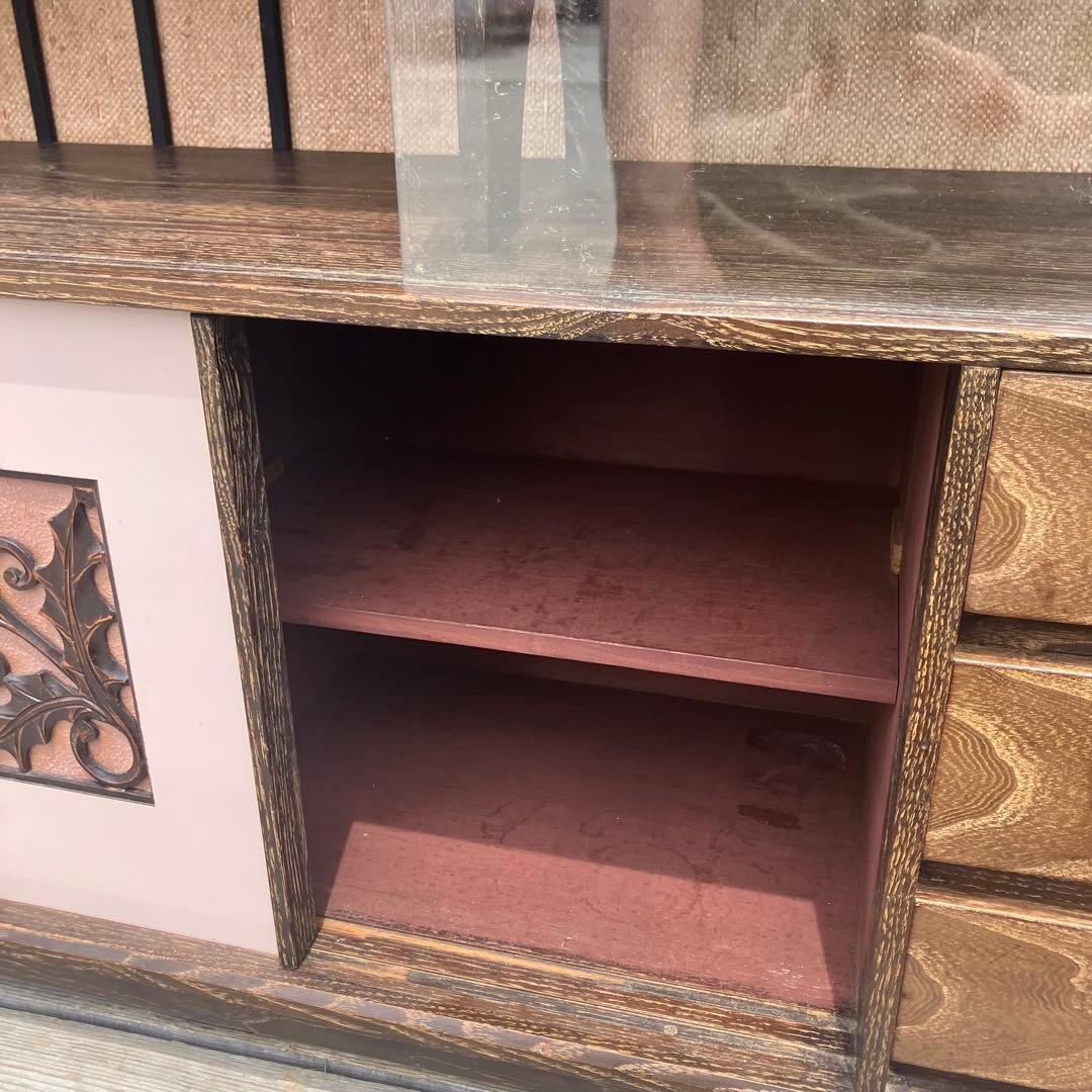 昭和レトロ ミッドセンチュリー 古家具 飾り棚 彫刻サイドボード ディスプレイ