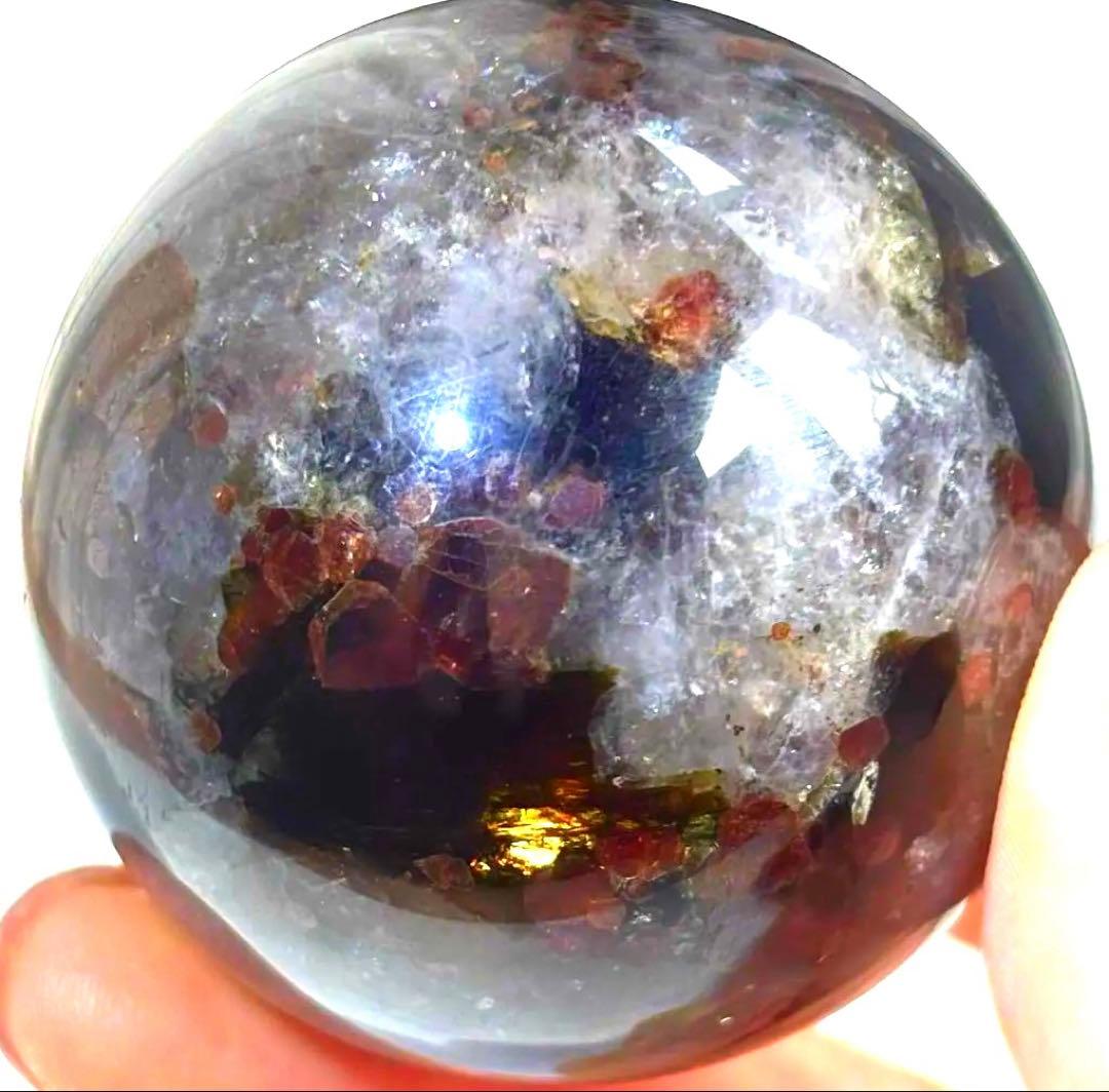 《希少コレクターズピース》ガーネット×トルマリン×グリーンマイカ　共生　スフィア