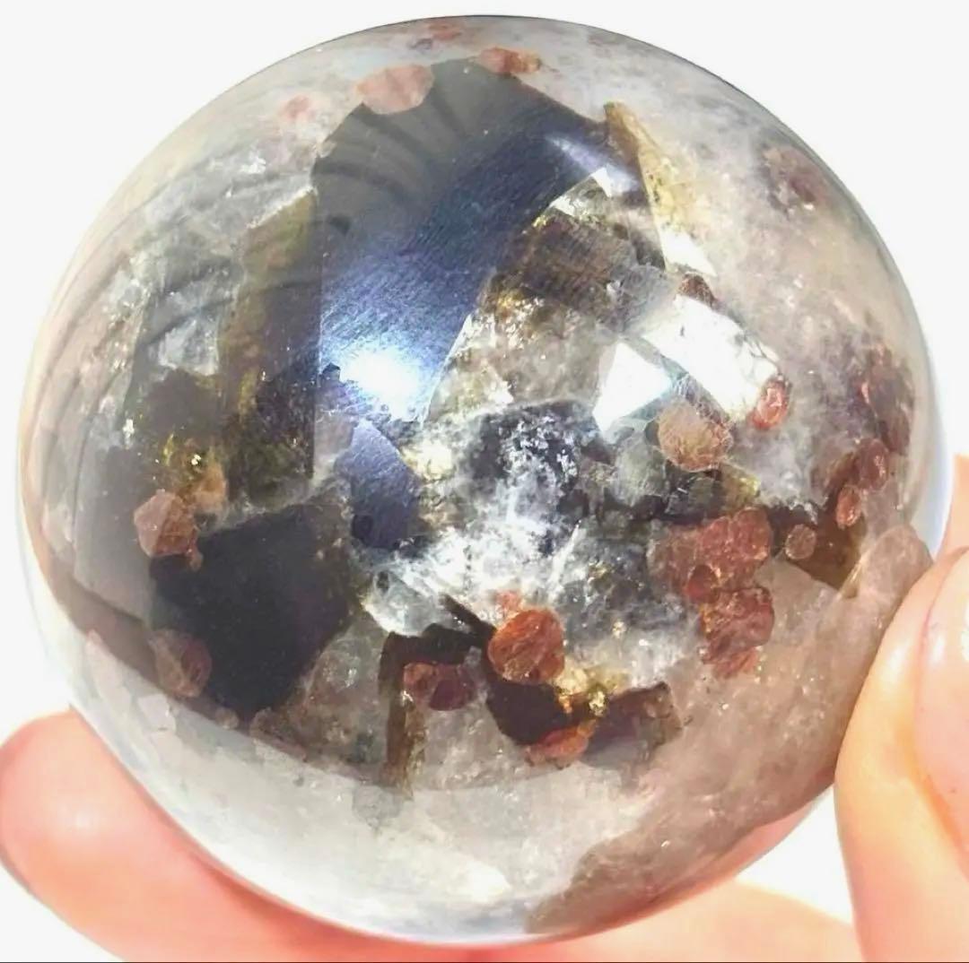 《希少コレクターズピース》ガーネット×トルマリン×グリーンマイカ　共生　スフィア