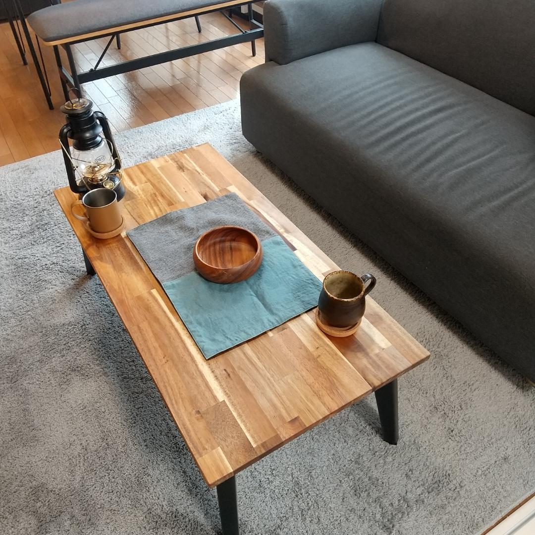 アカシア無垢集成材折りたたみローテーブル【900ｍｍ×450ｍｍ】