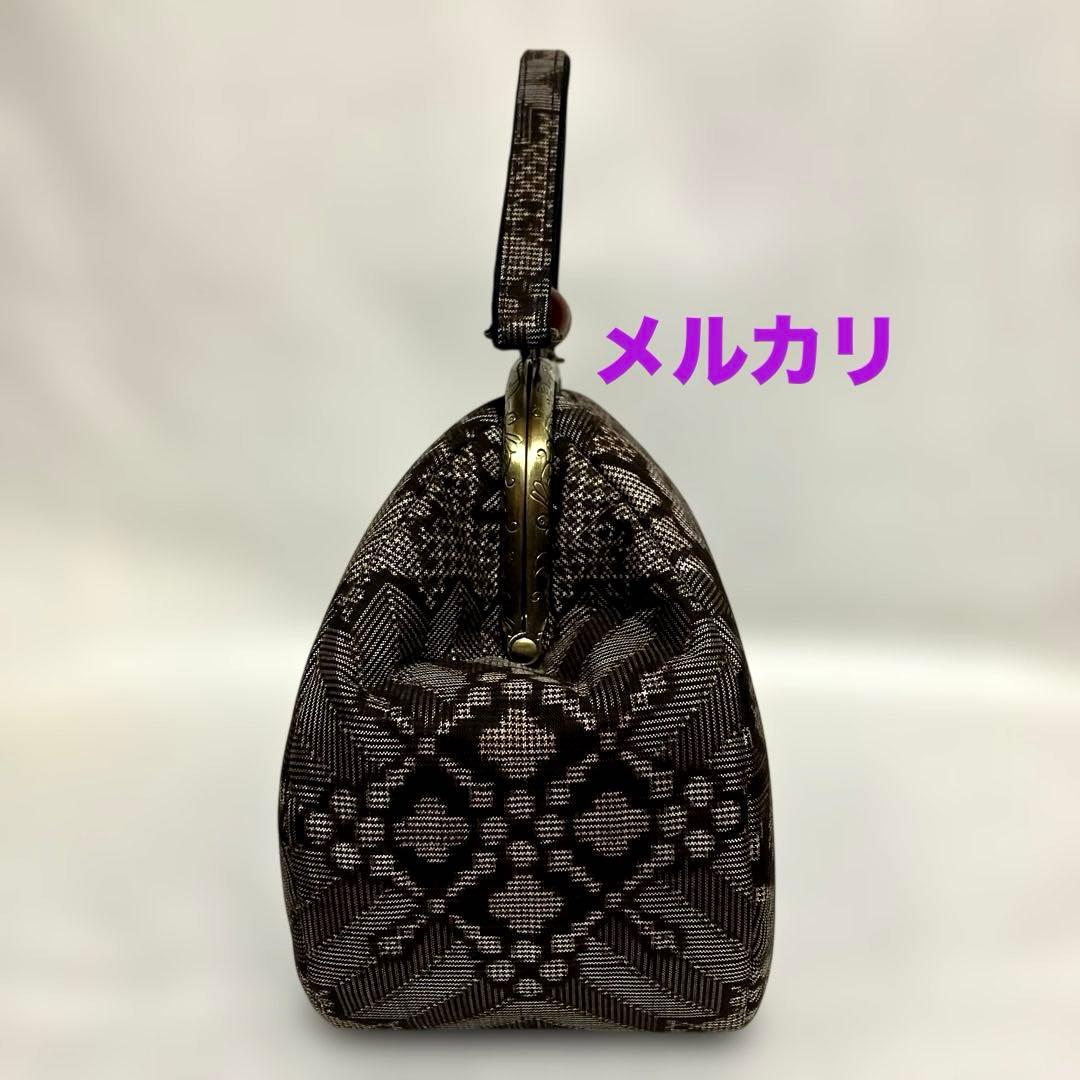 龍郷　泥大島紬　ハンドメイド　がま口バッグ　和柄　着物バッグ