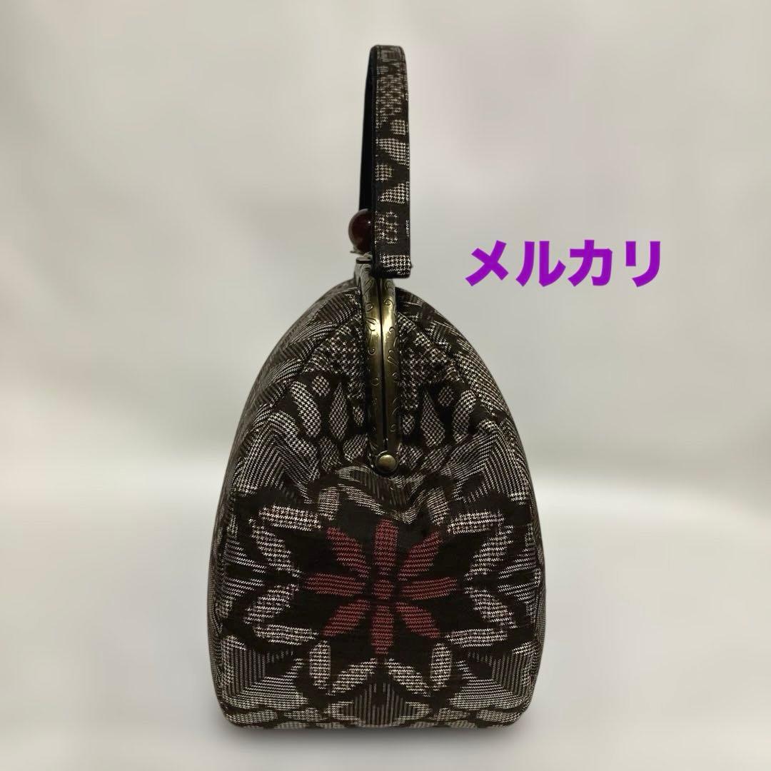 龍郷　泥大島紬　ハンドメイド　がま口バッグ　和柄　着物バッグ