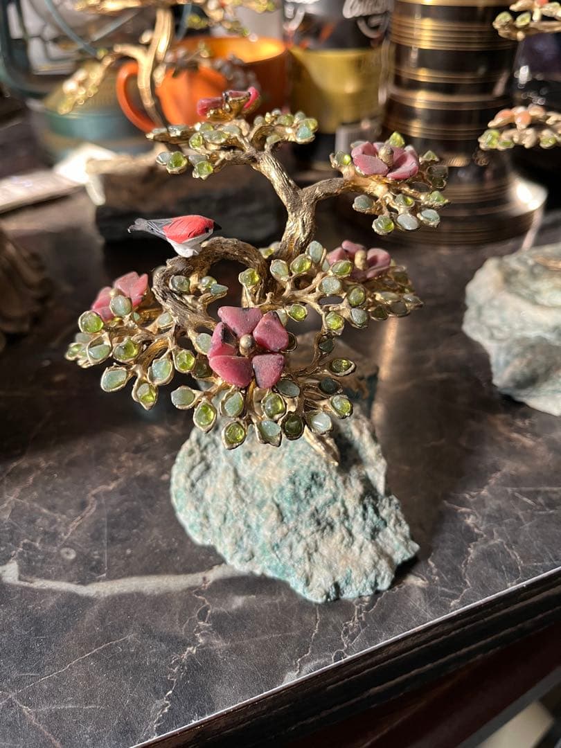 メル82601 盆栽宝石、石付き金盆栽宝石、真鍮盆栽、風水盆栽、宝石盆栽、