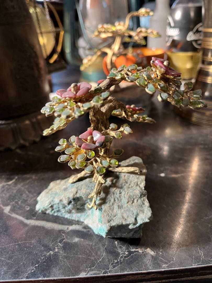 メル82601 盆栽宝石、石付き金盆栽宝石、真鍮盆栽、風水盆栽、宝石盆栽、