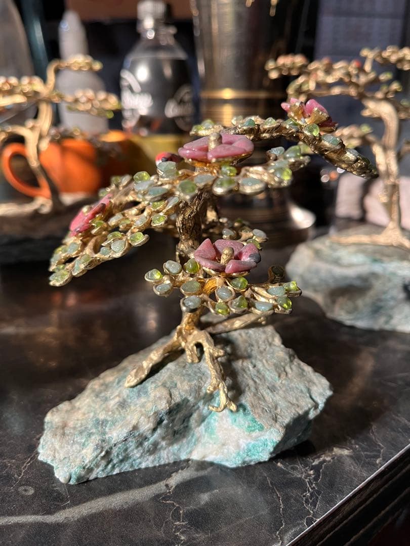 メル82601 盆栽宝石、石付き金盆栽宝石、真鍮盆栽、風水盆栽、宝石盆栽、