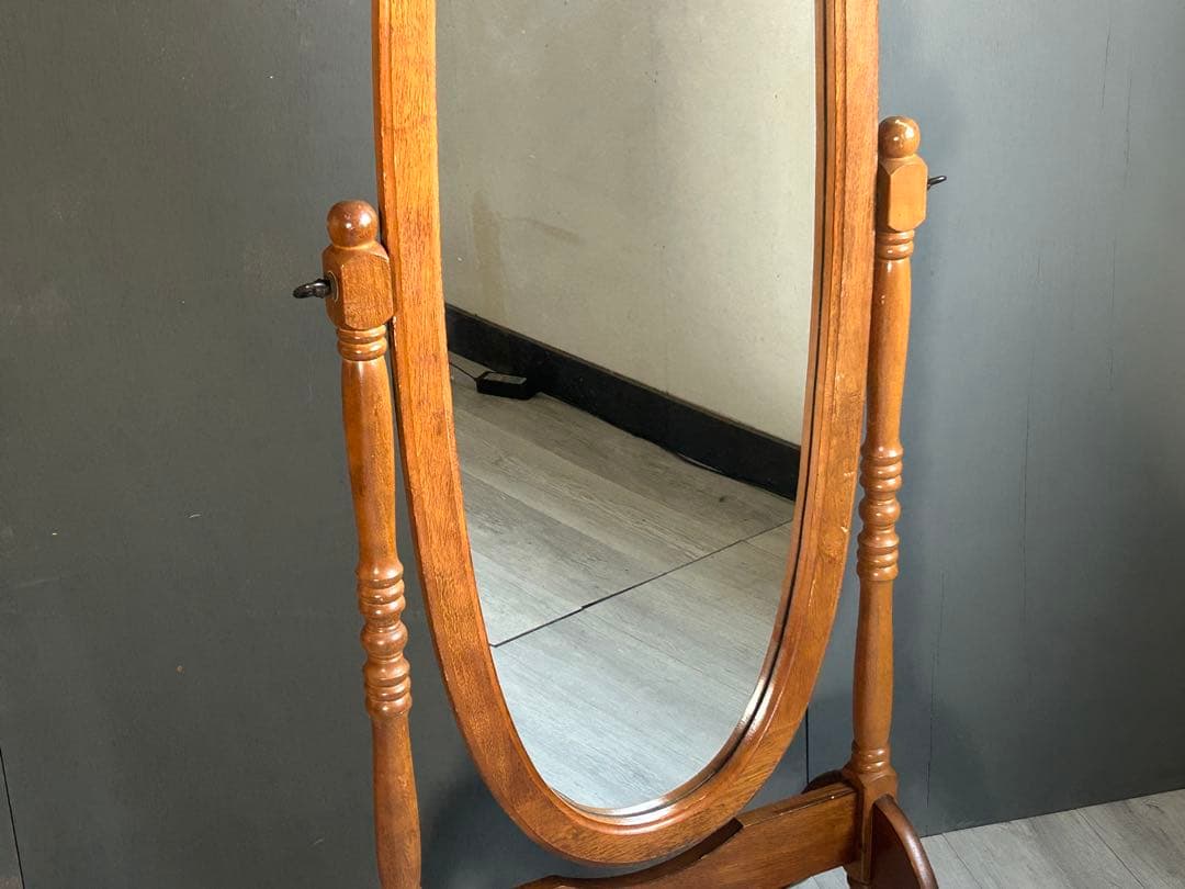 希少　ヴィンテージ　オーバル型　ミラー　スタンドミラー　縦長　ろくろ　SS