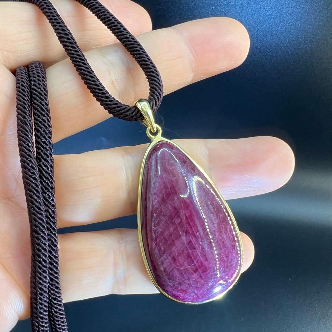 天然無処理大粒ルビーインゾイサイト しずく形ペンダントトップS925 海外鑑定書