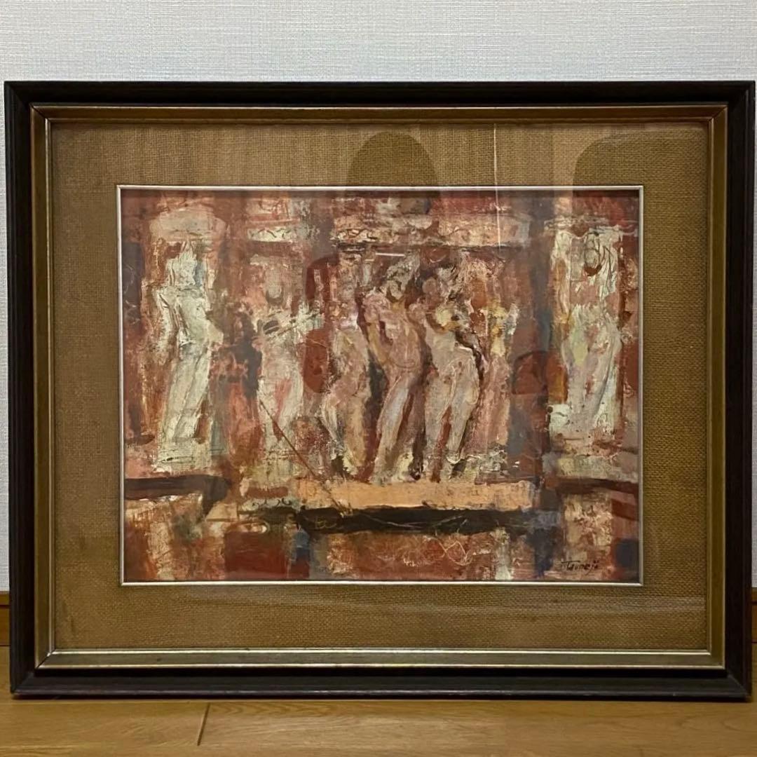 山岡恒ニ 『印度カジュラーホー』油絵 油彩 絵画 P10 独立須田賞 サイン入り