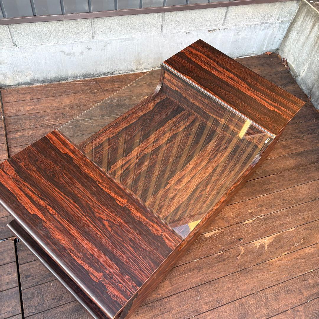 昭和レトロ カリモク 木製ガラステーブル センターテーブル 木目 ローテーブル