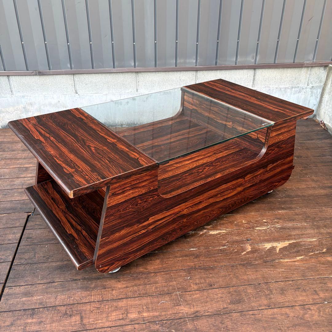 昭和レトロ カリモク 木製ガラステーブル センターテーブル 木目 ローテーブル