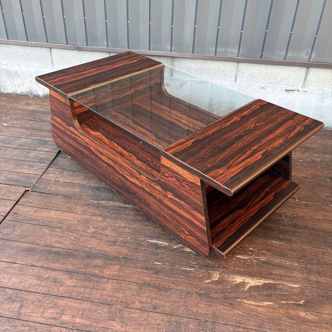 昭和レトロ カリモク 木製ガラステーブル センターテーブル 木目 ローテーブル