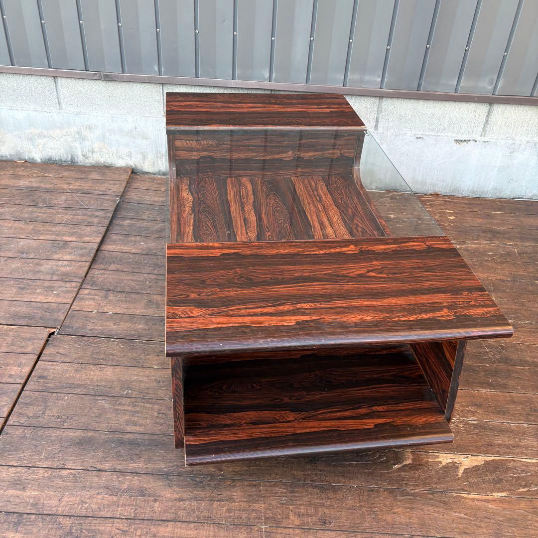 昭和レトロ カリモク 木製ガラステーブル センターテーブル 木目 ローテーブル